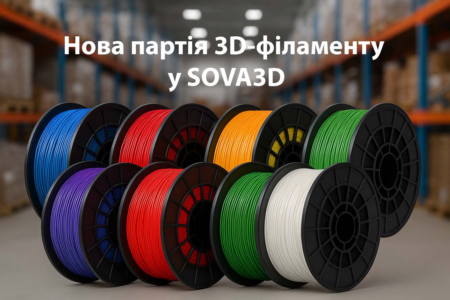 Котушки 3D-філамента різних кольорів — PLA, PETG, TPU — свіжа партія на складі СОВА 3D Друк